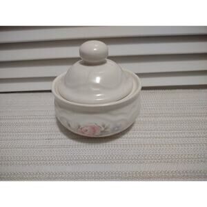 Vintage Pfaltzgraff Tea Rose Floral Rose Stoneware Sugar Bowl With Lid